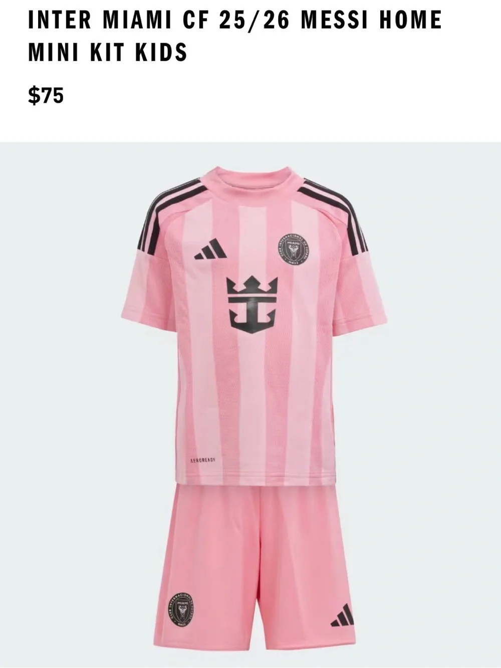 adidas Kids Pink and Black Inter Miami Messi 10 Home Soccer Jersey Set & Socks